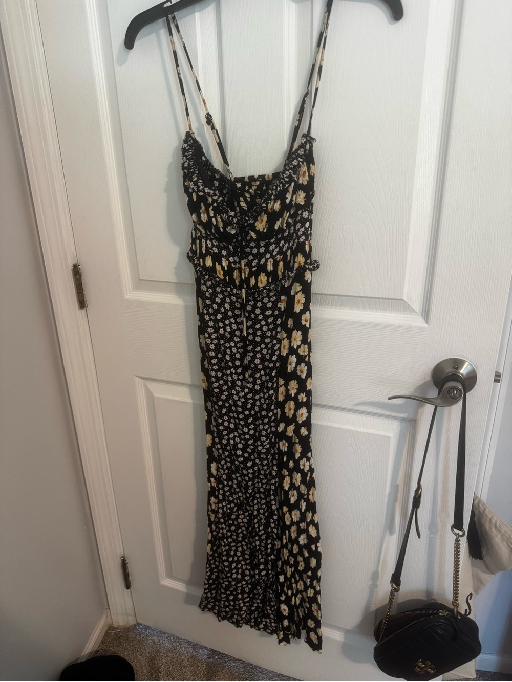 Free People Black Maxi Dress with Yellow & White Floral Print